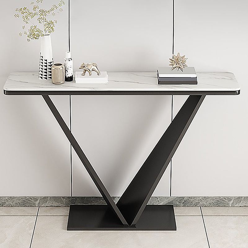 Contemporary White/Grey Top Console Table with Iron Pedestal Base