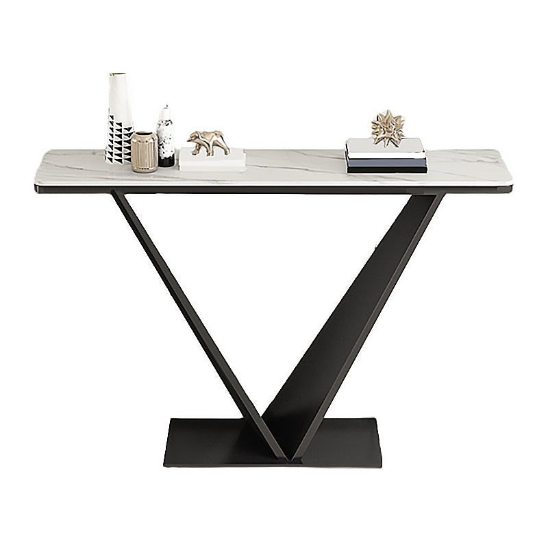 Contemporary White/Grey Top Console Table with Iron Pedestal Base