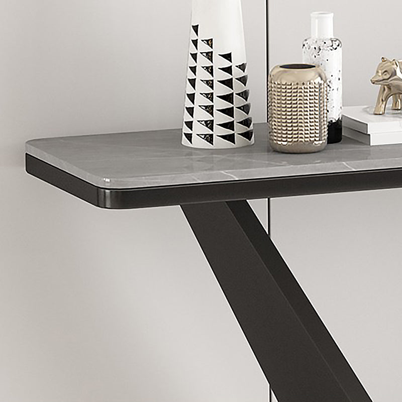 Contemporary White/Grey Top Console Table with Iron Pedestal Base