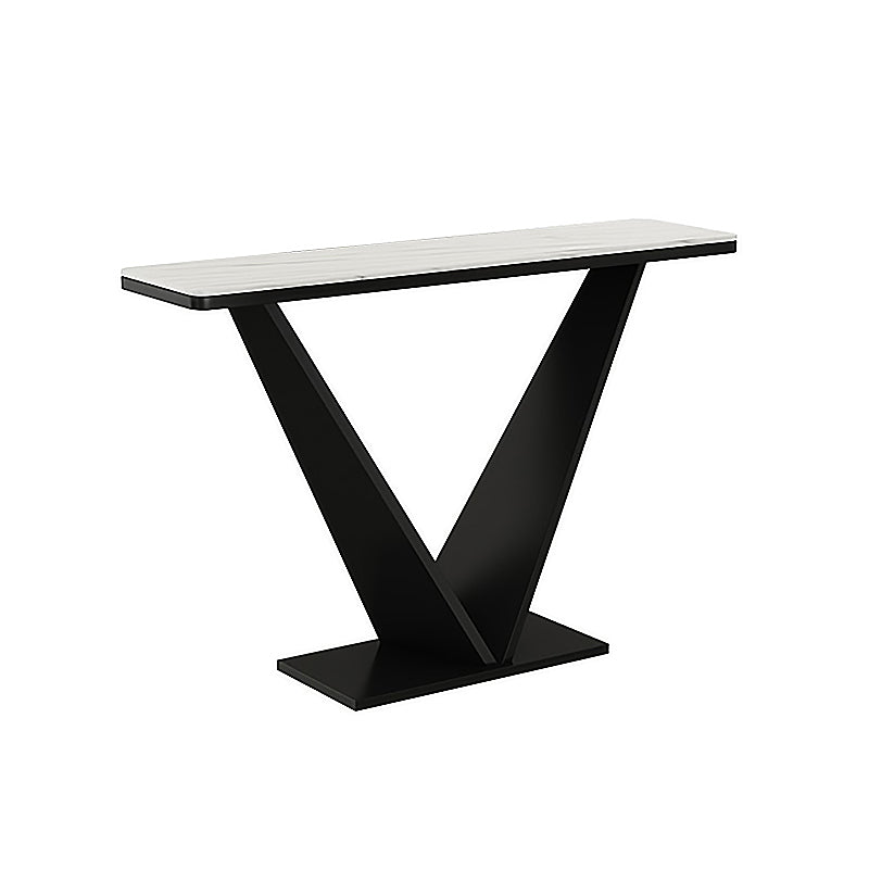 Contemporary White/Grey Top Console Table with Iron Pedestal Base