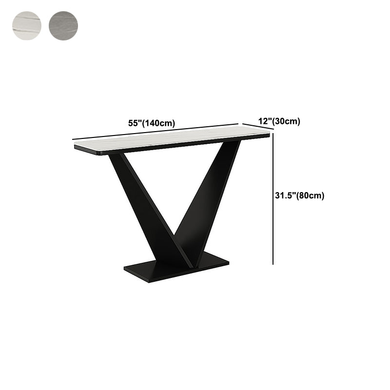 Contemporary White/Grey Top Console Table with Iron Pedestal Base