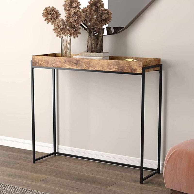 Trestle-base Tray Top Console Table Solid Wood Console Sofa Table in Brown