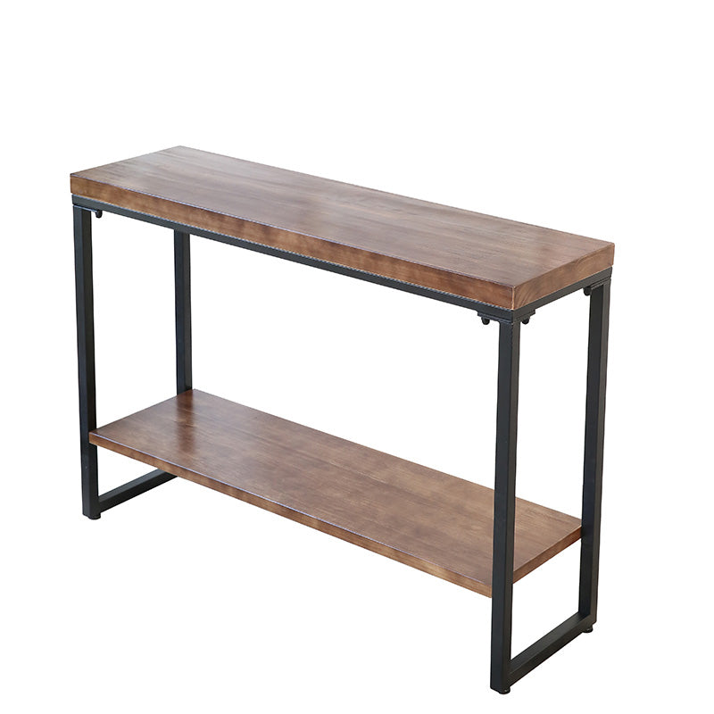 Storage Console Table Trestle Solid Wood Console Table in Brone  with Shelf