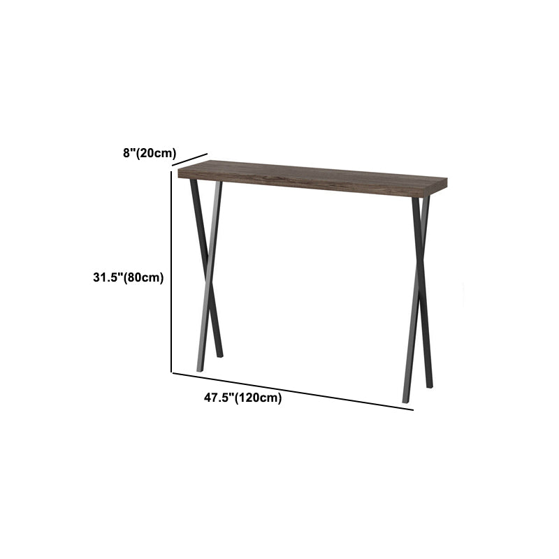 Solid Wood Mid-Century Console Table X-base Console Tabl in Dark Brown