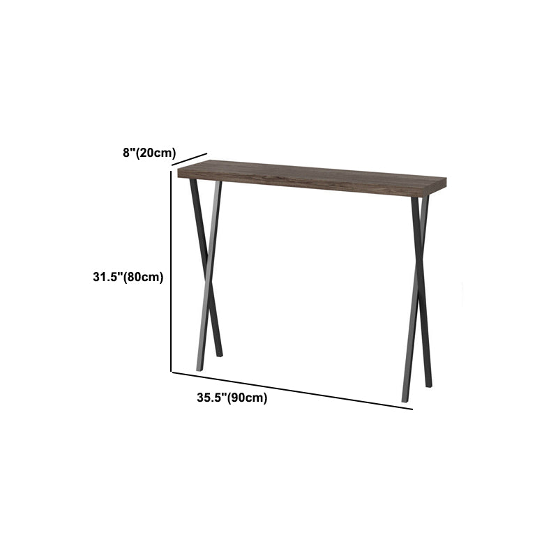 Solid Wood Mid-Century Console Table X-base Console Tabl in Dark Brown