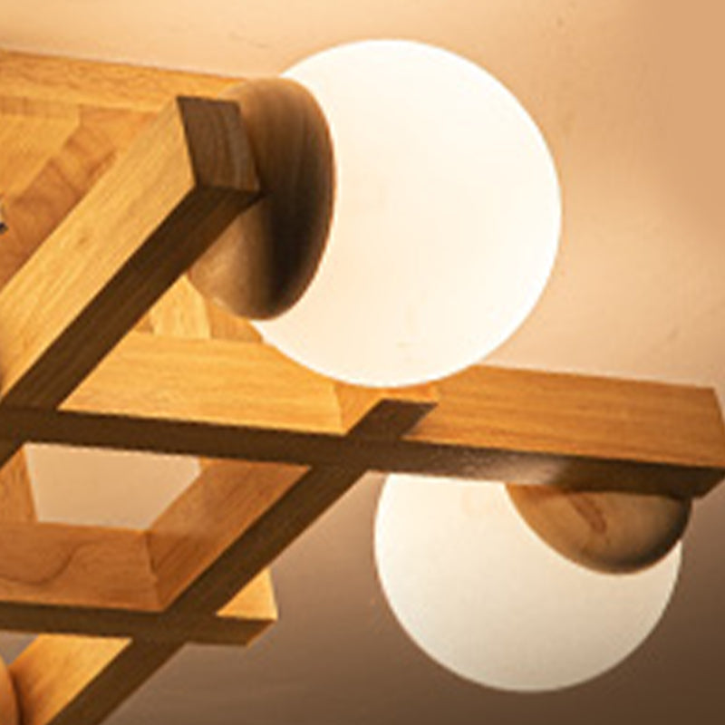 4 / 6 / 8 - Light Semi Flush Mount Light , Wood and Glass Sphere Ceiling Semi Flush