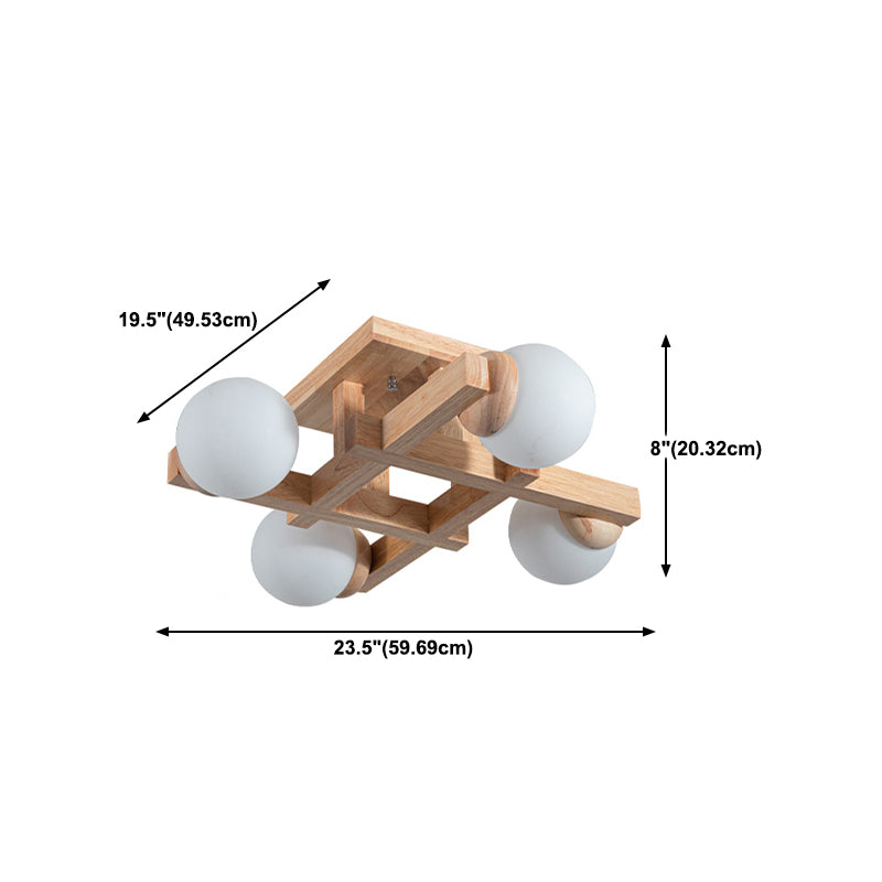 4 / 6 / 8 - Light Semi Flush Mount Light , Wood and Glass Sphere Ceiling Semi Flush