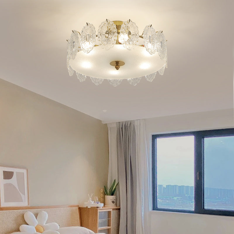 Modern Semi Flush Ceiling Lamp Multi Lights Ceiling Mount Light with Glass Shade