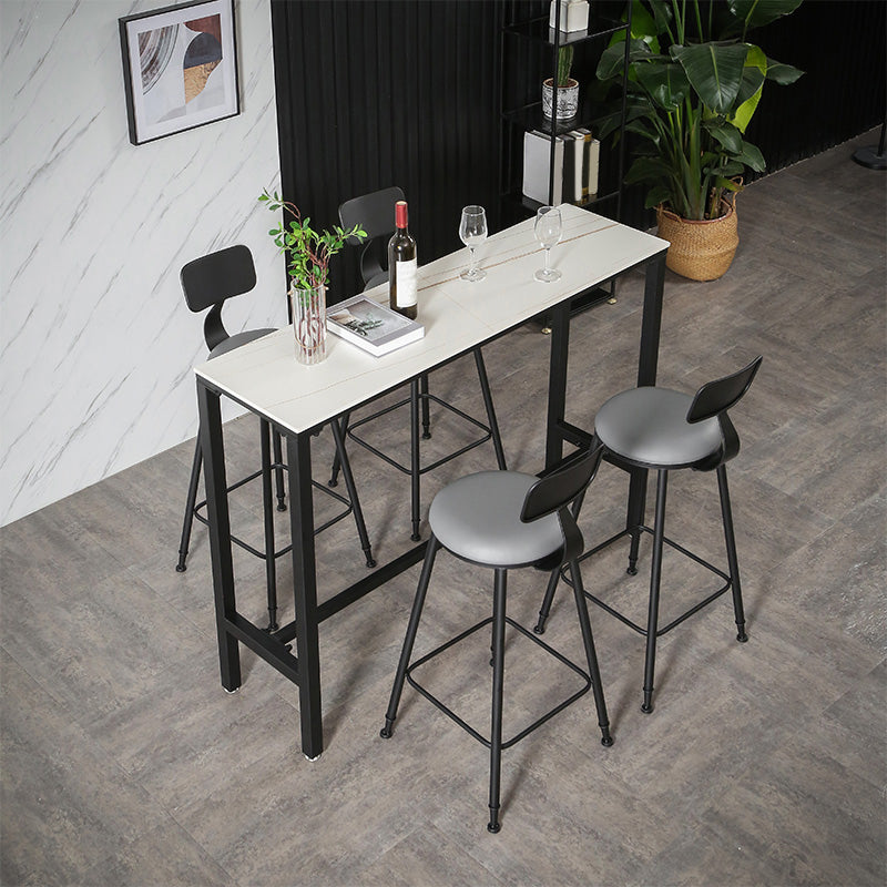 Rectangle Stone Top Bistro Bar Desk with Trestle Industrial Metal Frame Bar Table