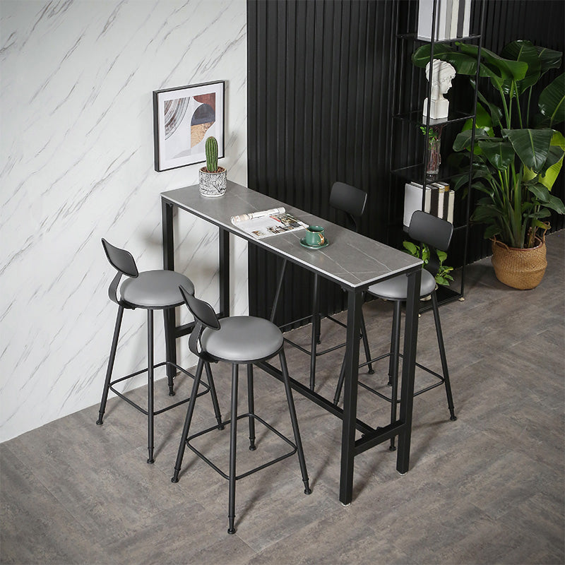 Rectangle Stone Top Bistro Bar Desk with Trestle Industrial Metal Frame Bar Table