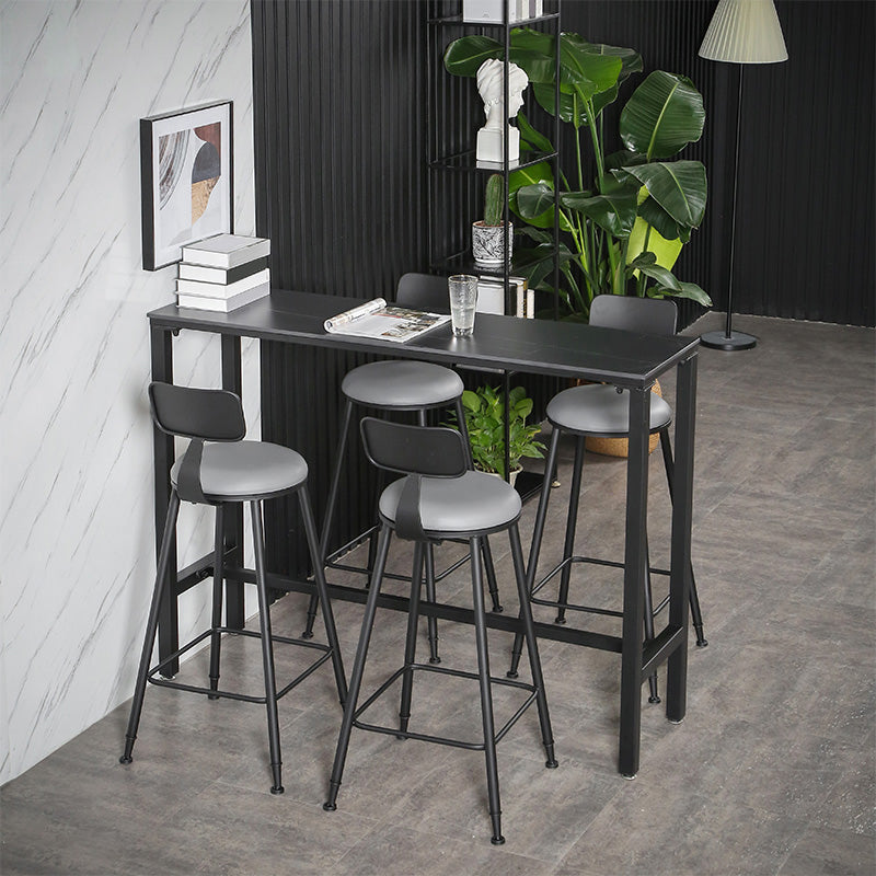 Rectangle Stone Top Bistro Bar Desk with Trestle Industrial Metal Frame Bar Table