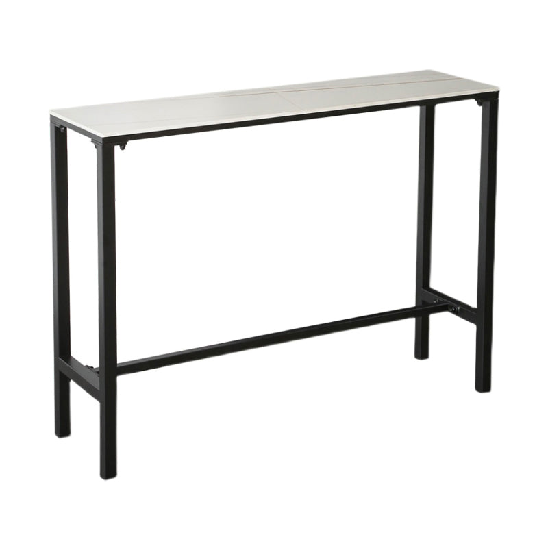 Rectangle Stone Top Bistro Bar Desk with Trestle Industrial Metal Frame Bar Table