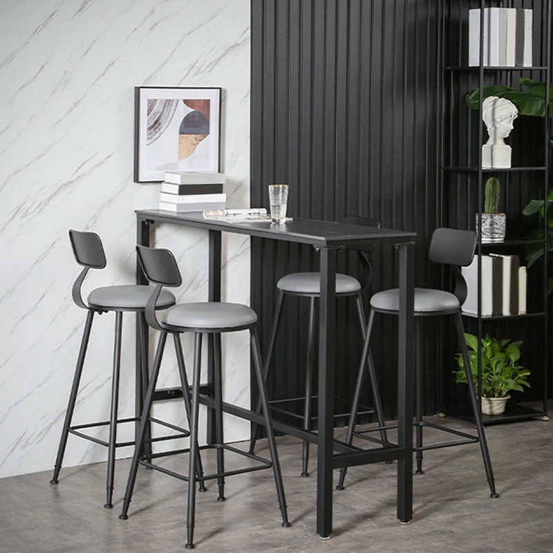 Rectangle Stone Top Bistro Bar Desk with Trestle Industrial Metal Frame Bar Table