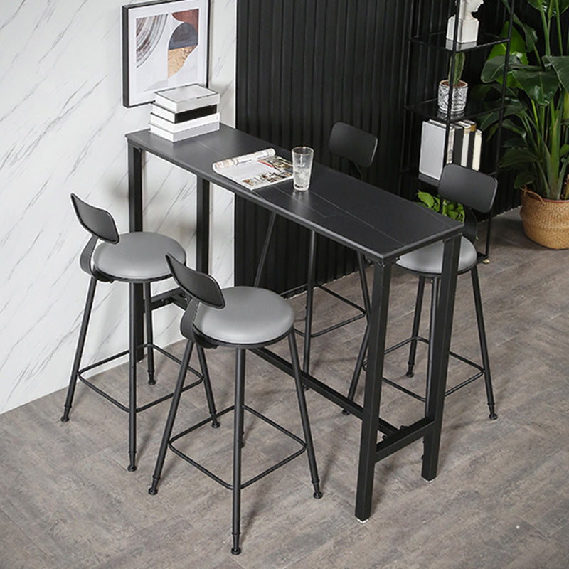 Rectangle Stone Top Bistro Bar Desk with Trestle Industrial Metal Frame Bar Table