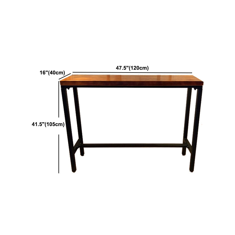 Industrial Metal Frame Bistro Table Brown Pine Wood Top Bar Table