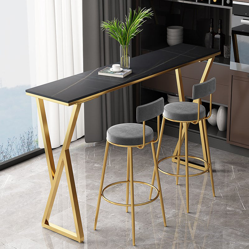 Glam Bistro Table with Gold Metal Base Rectangle Stone Top Bar Table