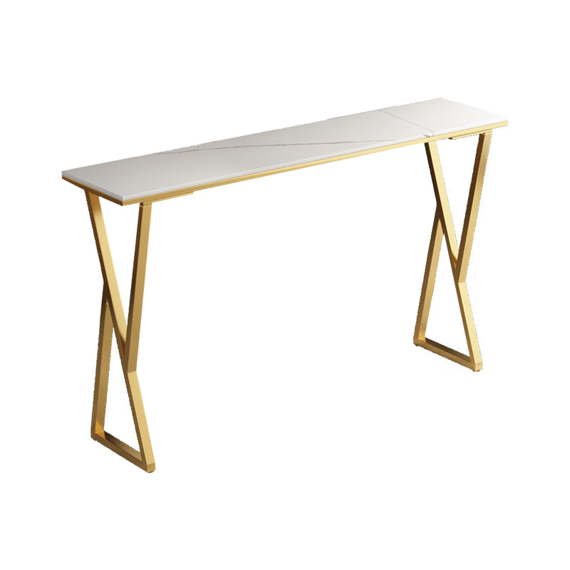 Glam Bistro Table with Gold Metal Base Rectangle Stone Top Bar Table