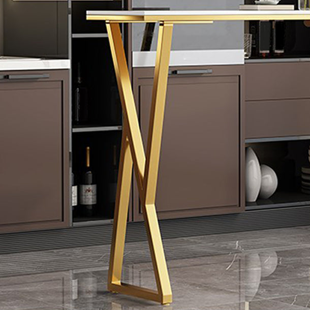 Glam Bistro Table with Gold Metal Base Rectangle Stone Top Bar Table