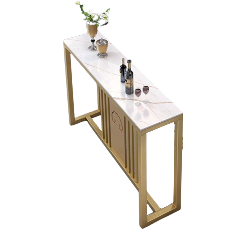 Polished Finish Stone Top Bar Table Glam Pub Table with Metal Frame