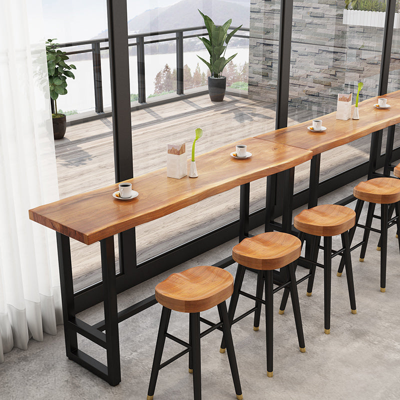 Pine Wood Bar Dining Table Industrial Rectangle Bar Table with Trestle for Balcony