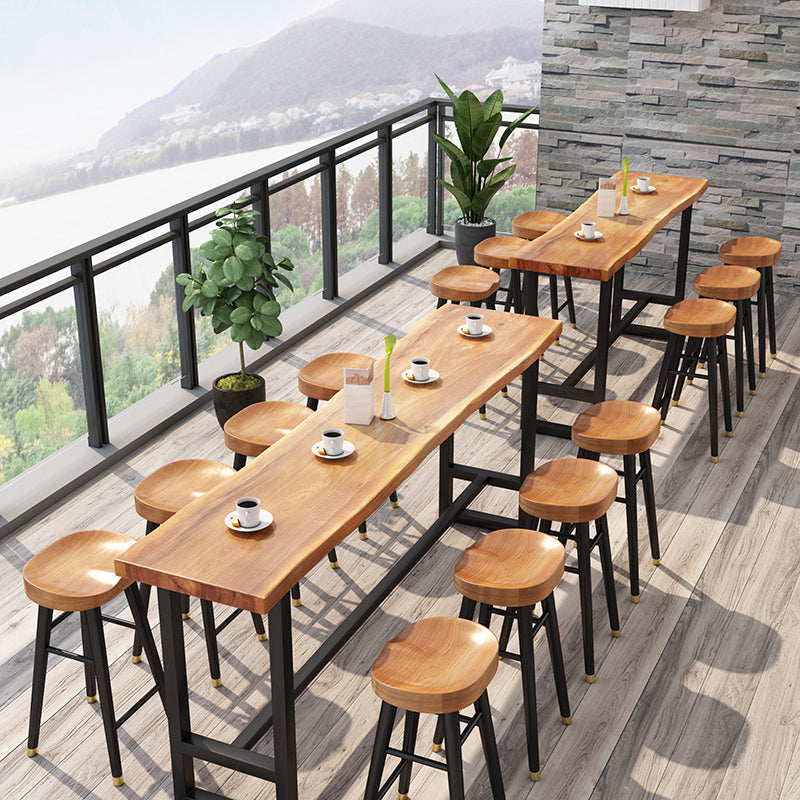 Pine Wood Bar Dining Table Industrial Rectangle Bar Table with Trestle for Balcony