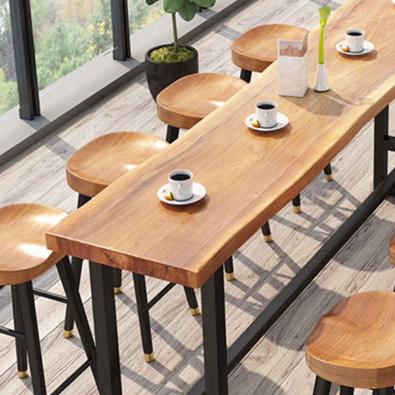 Pine Wood Bar Dining Table Industrial Rectangle Bar Table with Trestle for Balcony