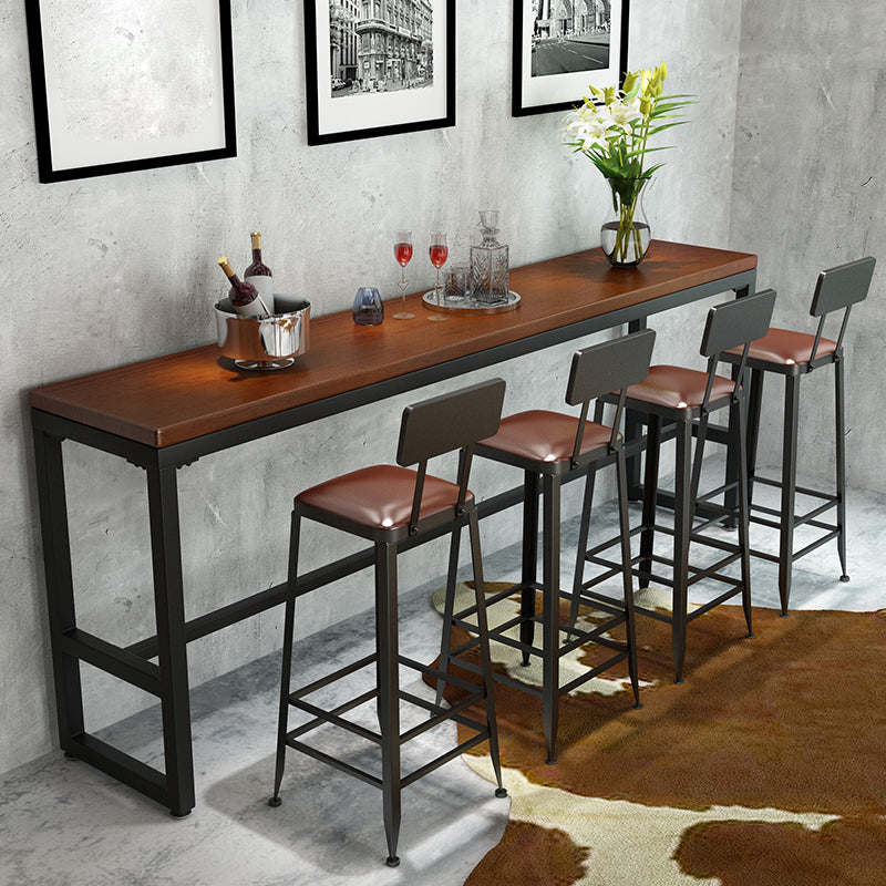 Pine Wood Bar Dining Table Industrial Rectangle Bar Table with Trestle for Living Room