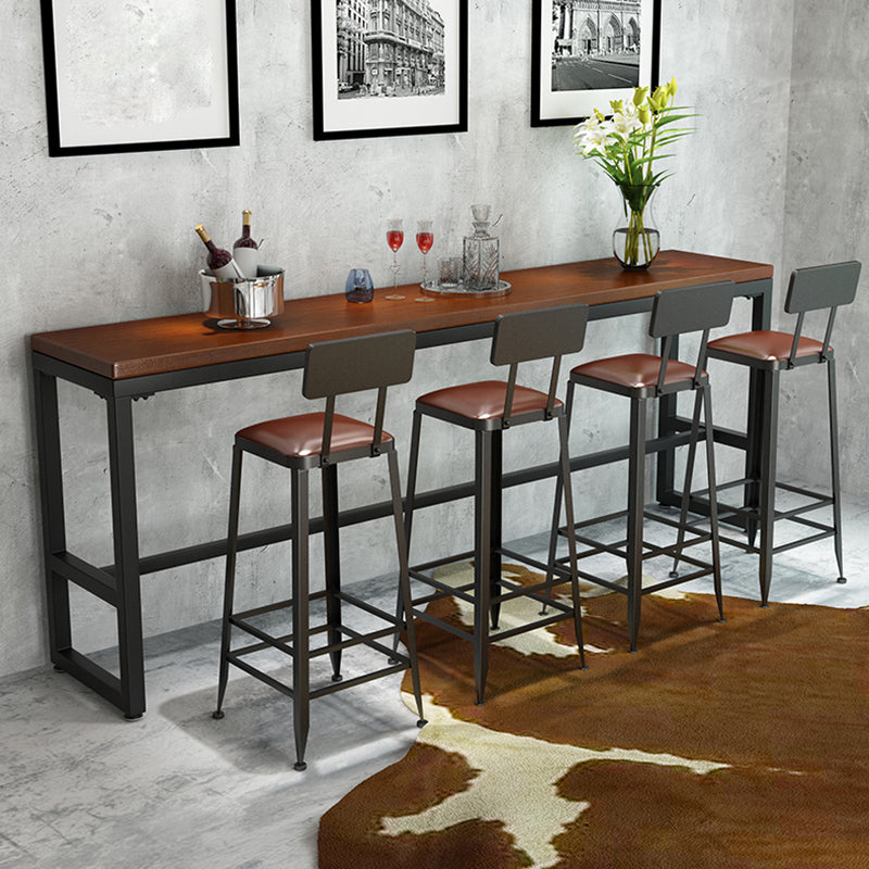 Pine Wood Bar Dining Table Industrial Rectangle Bar Table with Trestle for Living Room