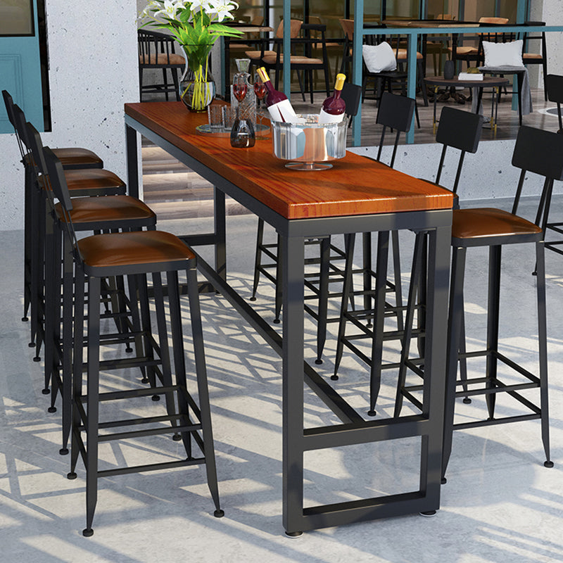 Pine Wood Bar Dining Table Industrial Rectangle Bar Table with Trestle for Living Room