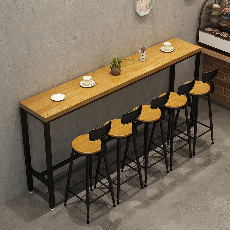 Pine Wood Bar Dining Table Industrial Rectangle Bar Table with Trestle for Cafe Balcony