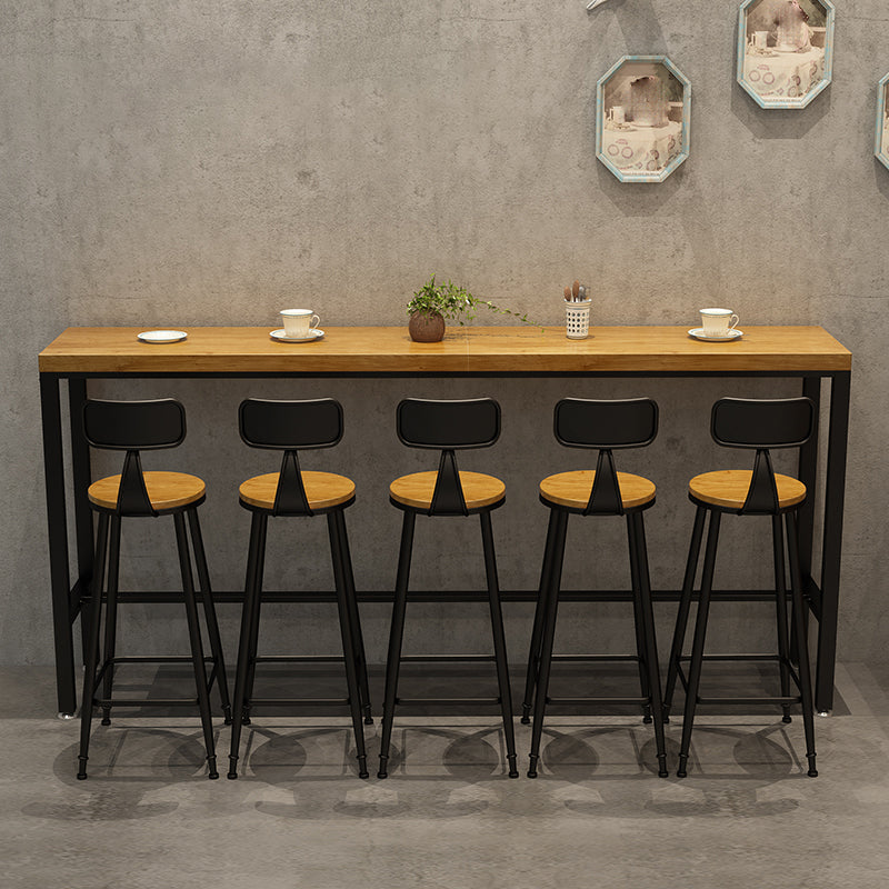 Pine Wood Bar Dining Table Industrial Rectangle Bar Table with Trestle for Cafe Balcony