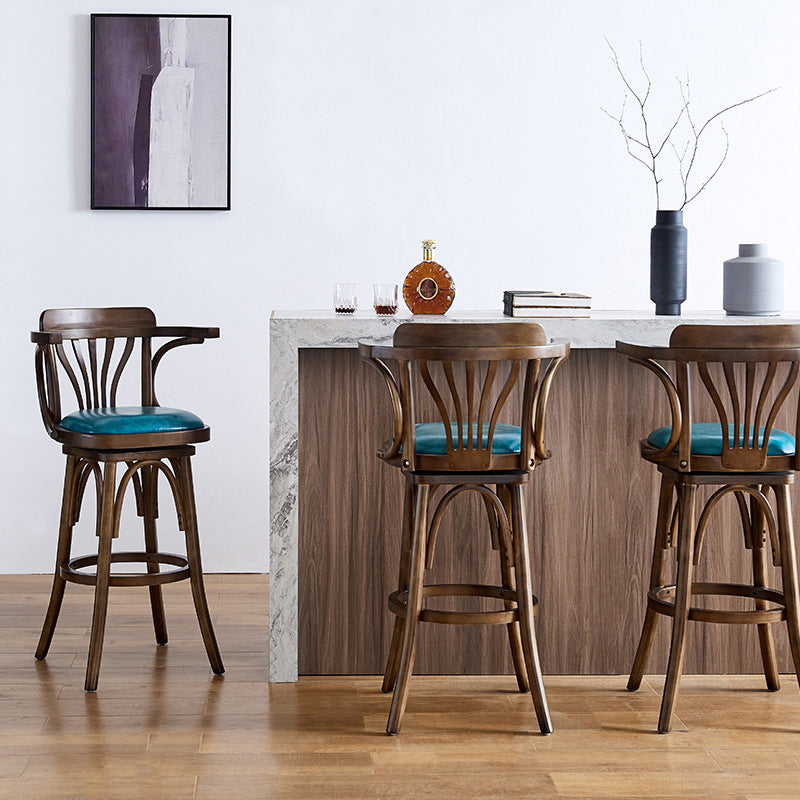 Contemporary Swivel Bar Stool Upholstered Counter Height Stool with Wood Frame