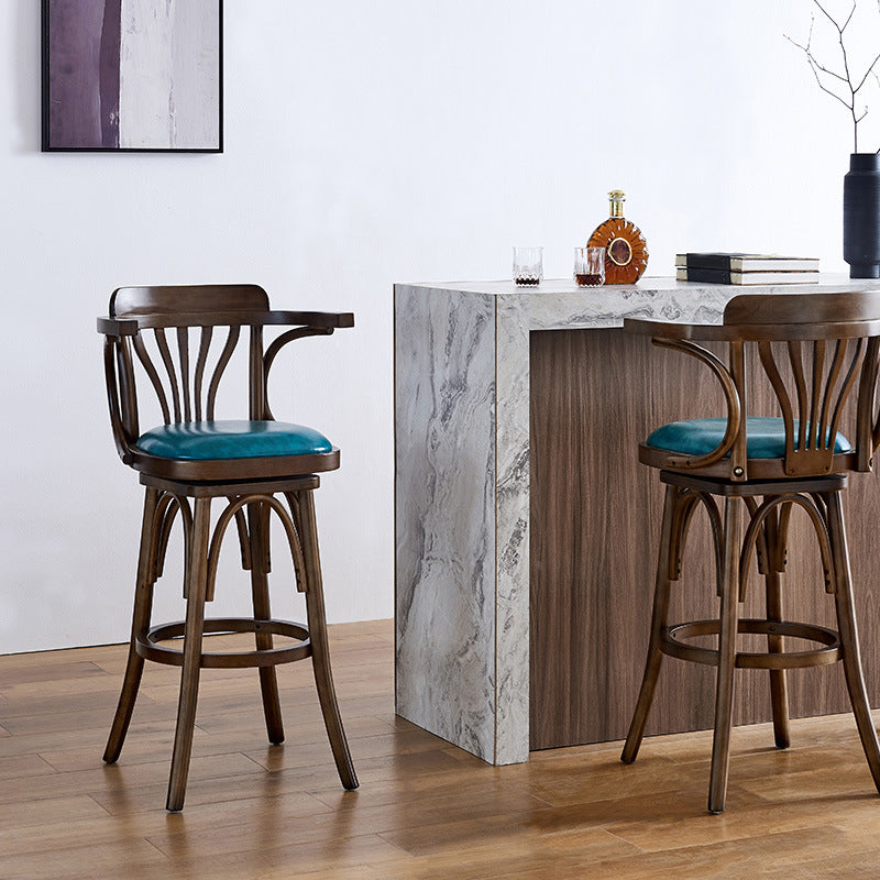 Contemporary Swivel Bar Stool Upholstered Counter Height Stool with Wood Frame