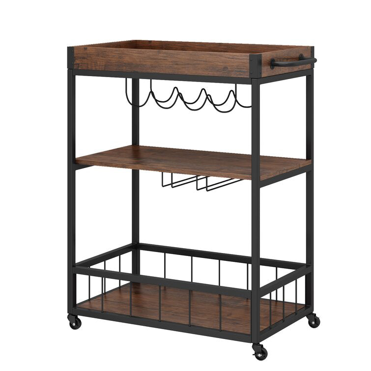 Industrial Rolling Kitchen Cart Metal Rectangular Kitchen Island Cart with Wine Storage