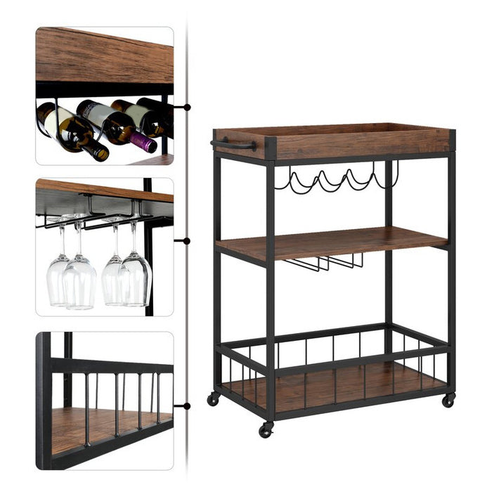 Industrial Rolling Kitchen Cart Metal Rectangular Kitchen Island Cart with Wine Storage