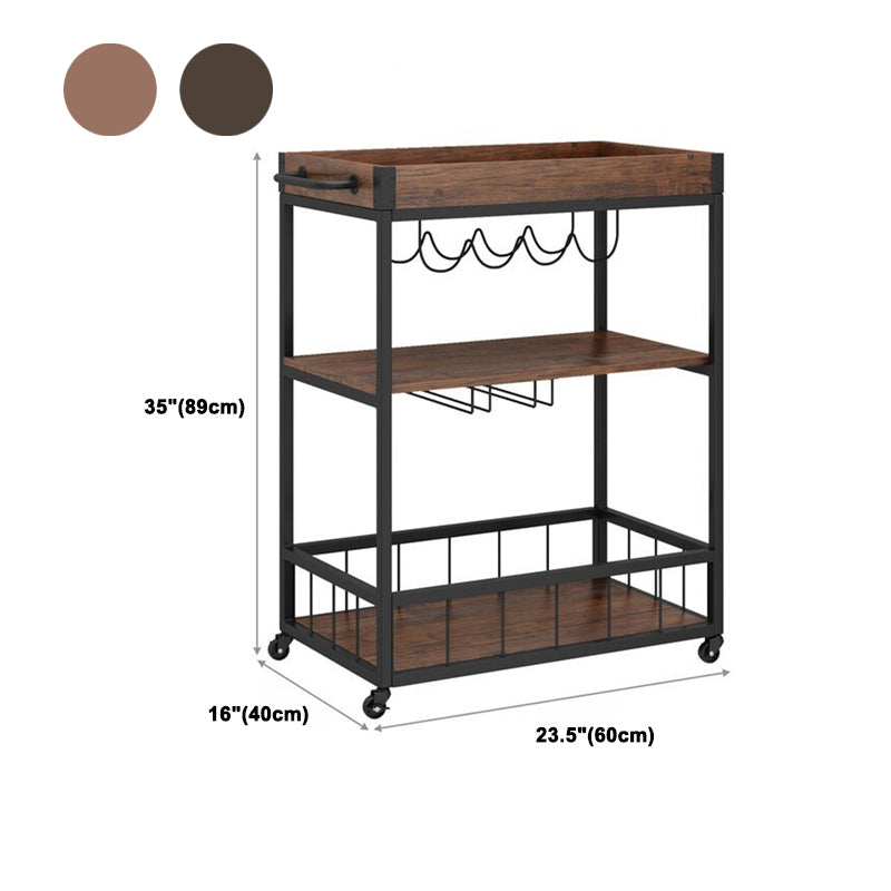 Industrial Rolling Kitchen Cart Metal Rectangular Kitchen Island Cart with Wine Storage