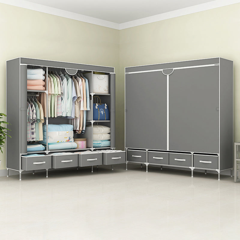 Steel Frame Wardrobe Cabinet Contemporary Home Wardrobe with Drawers