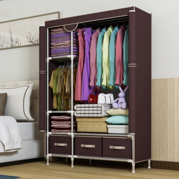 Steel Frame Wardrobe Cabinet Contemporary Home Wardrobe with Drawers