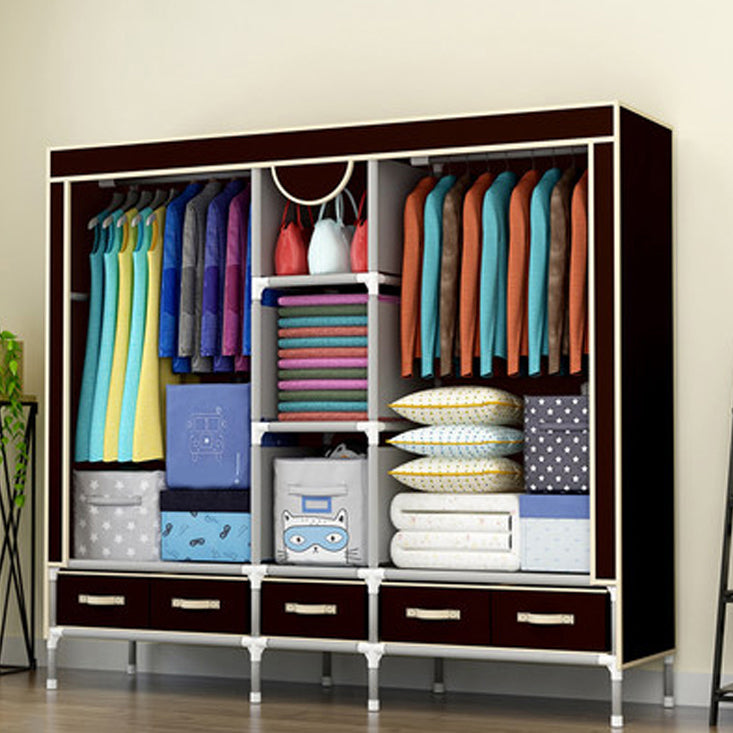 Steel Frame Wardrobe Cabinet Contemporary Home Wardrobe with Drawers