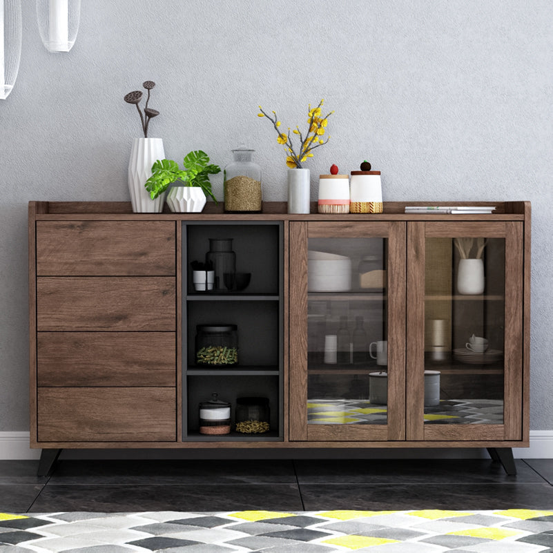 Brown Contemporary Side Board Engineered Wood Sideboard for Dining Room