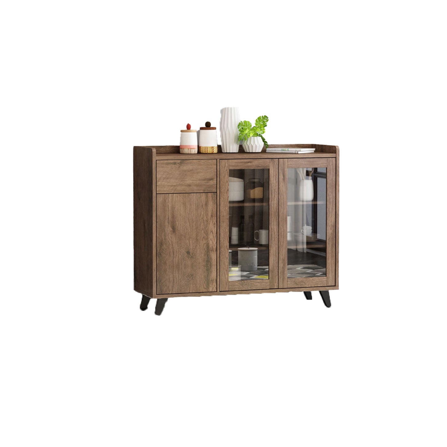 Brown Contemporary Side Board Engineered Wood Sideboard for Dining Room