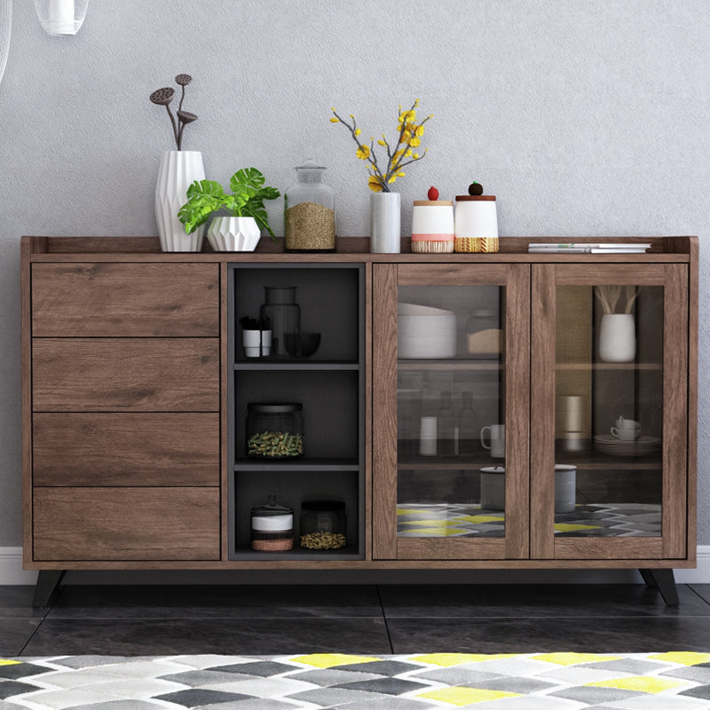 Brown Contemporary Side Board Engineered Wood Sideboard for Dining Room