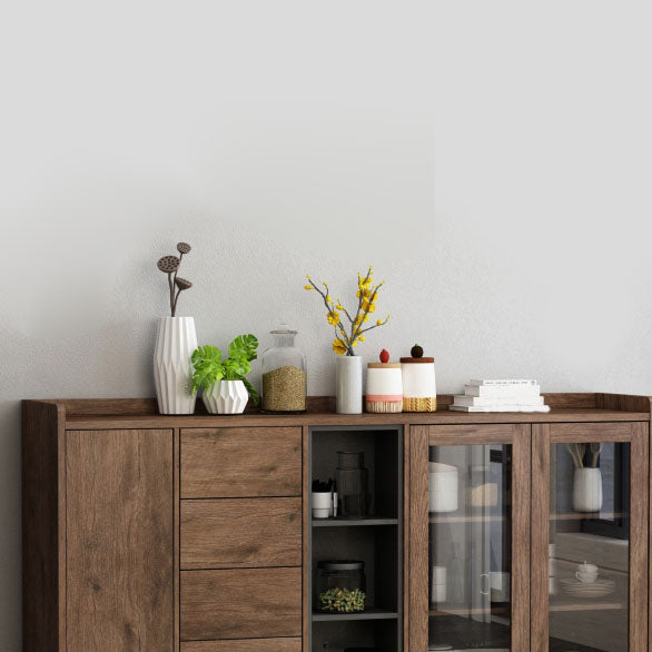 Brown Contemporary Side Board Engineered Wood Sideboard for Dining Room