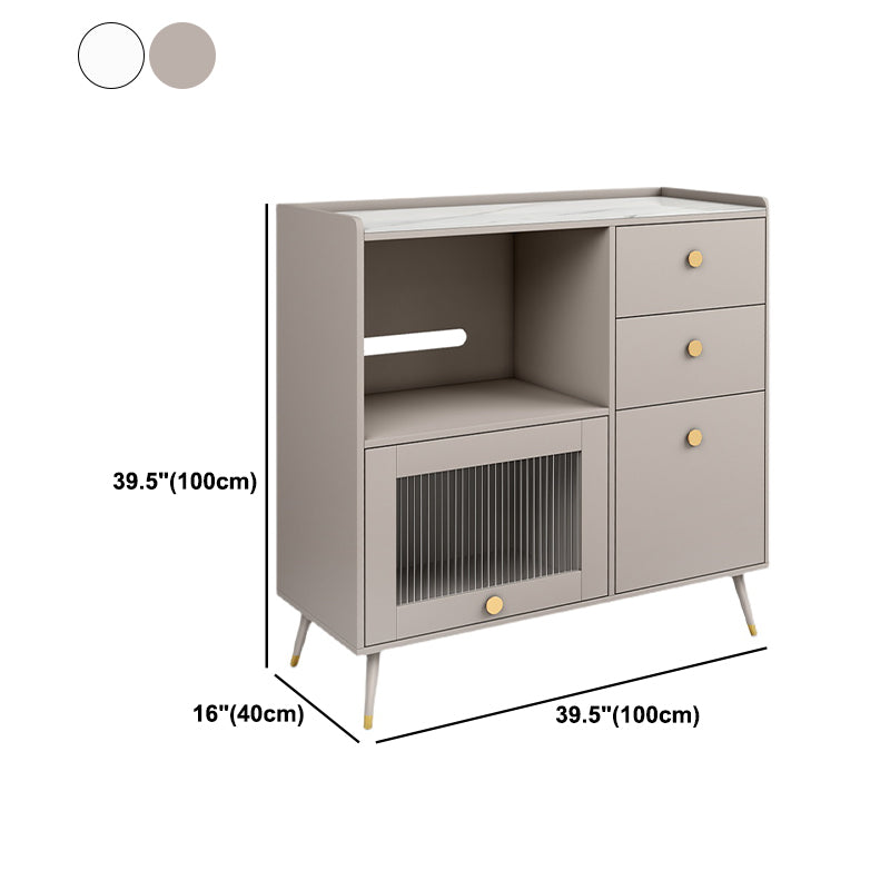 Glass Door Wood Sideboard Modern Buffet Server Cabinet with Storage for Dining Room