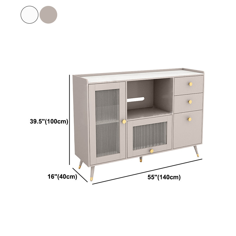 Glass Door Wood Sideboard Modern Buffet Server Cabinet with Storage for Dining Room