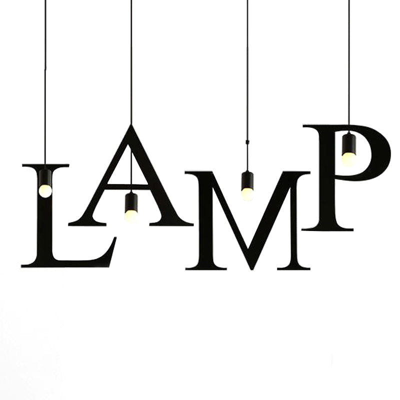 1 Light Letter Shaped Pendant Lighting Industrial Black Stainless Steel Adjustable Ceiling Light Fixture for Bedroom