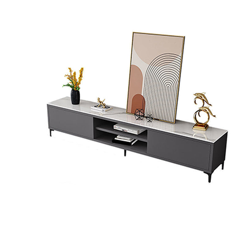 White and Black Slate TV Stand Open Storage TV Console with 2 Doors