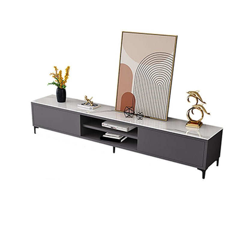 White and Black Slate TV Stand Open Storage TV Console with 2 Doors