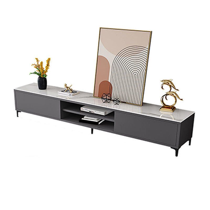 White and Black Slate TV Stand Open Storage TV Console with 2 Doors