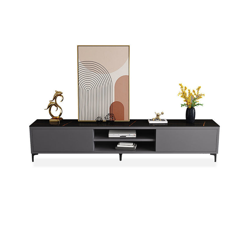 White and Black Slate TV Stand Open Storage TV Console with 2 Doors